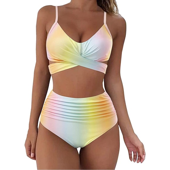 SUUKSESS Other - SUUKSESS Women Wrap Bikini Push Up High Waisted 2 Piece Swimsuits Pastel Rainbow